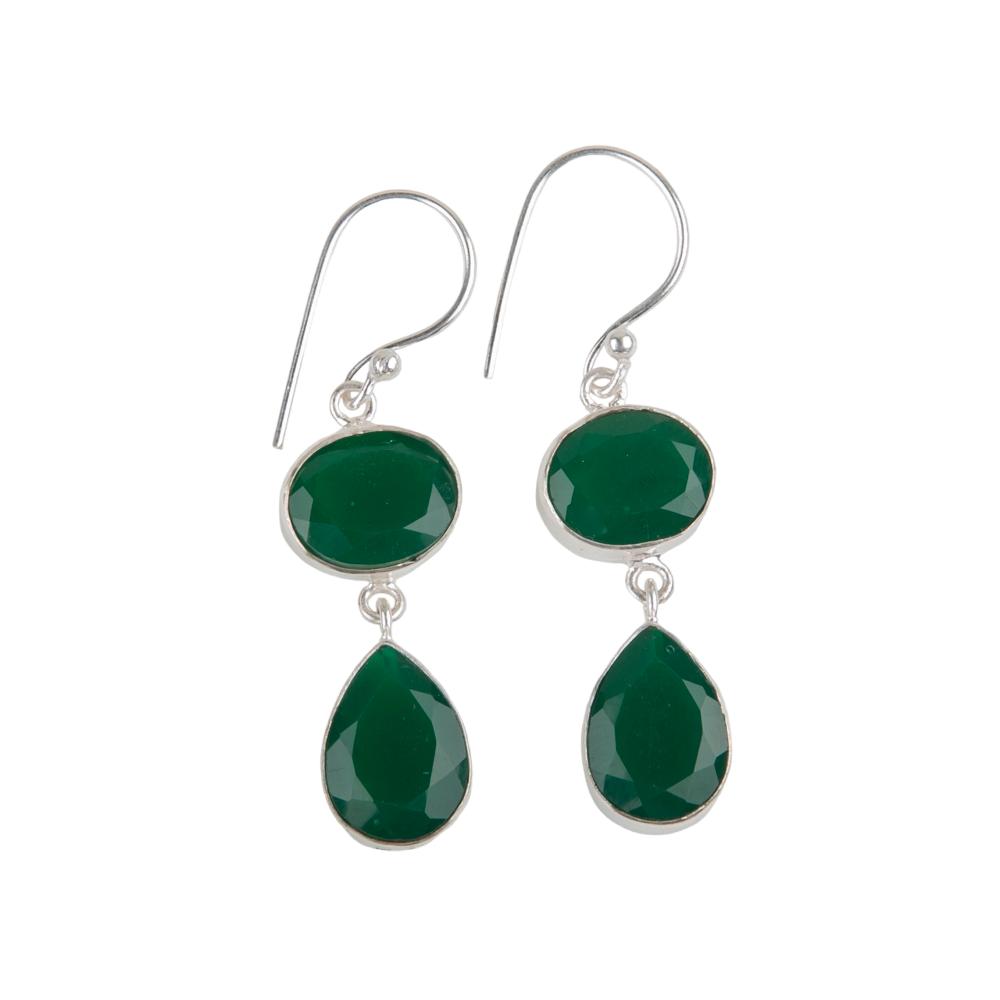 Green Onyx Gemstone 925 Sterling Silver Jewelry Handmade Wedding Earrings 1.88" EE-73-24