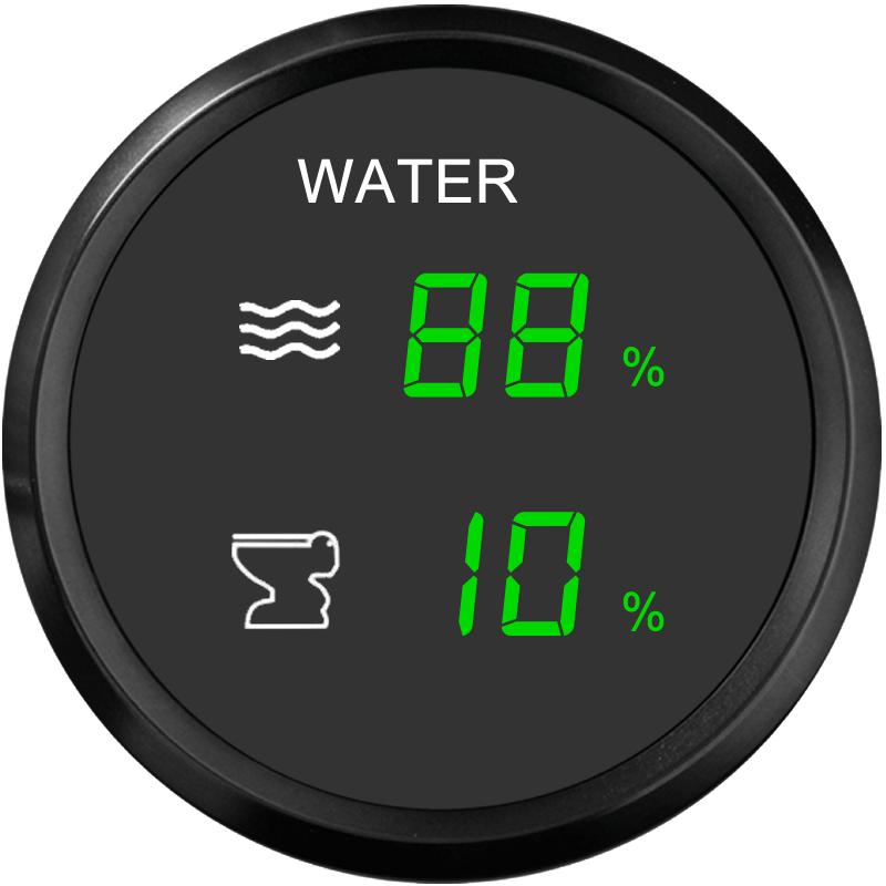 52mm 2 IN 1 Multifunction Gauge Water Level Gauge + Sewage Level gauge With Alarm For Car Boat Marine RV