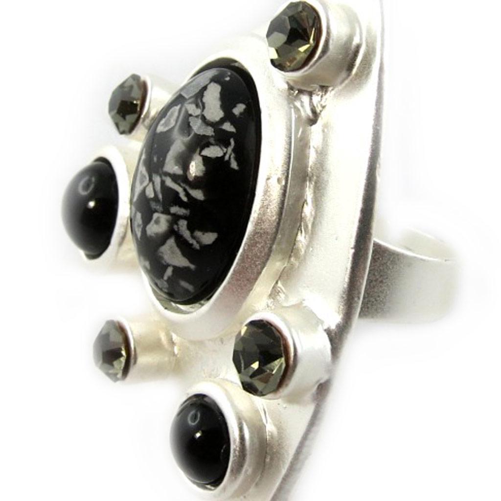 Dolce Vita [F9140] - Silver Black 'Creativity' Designer Ring