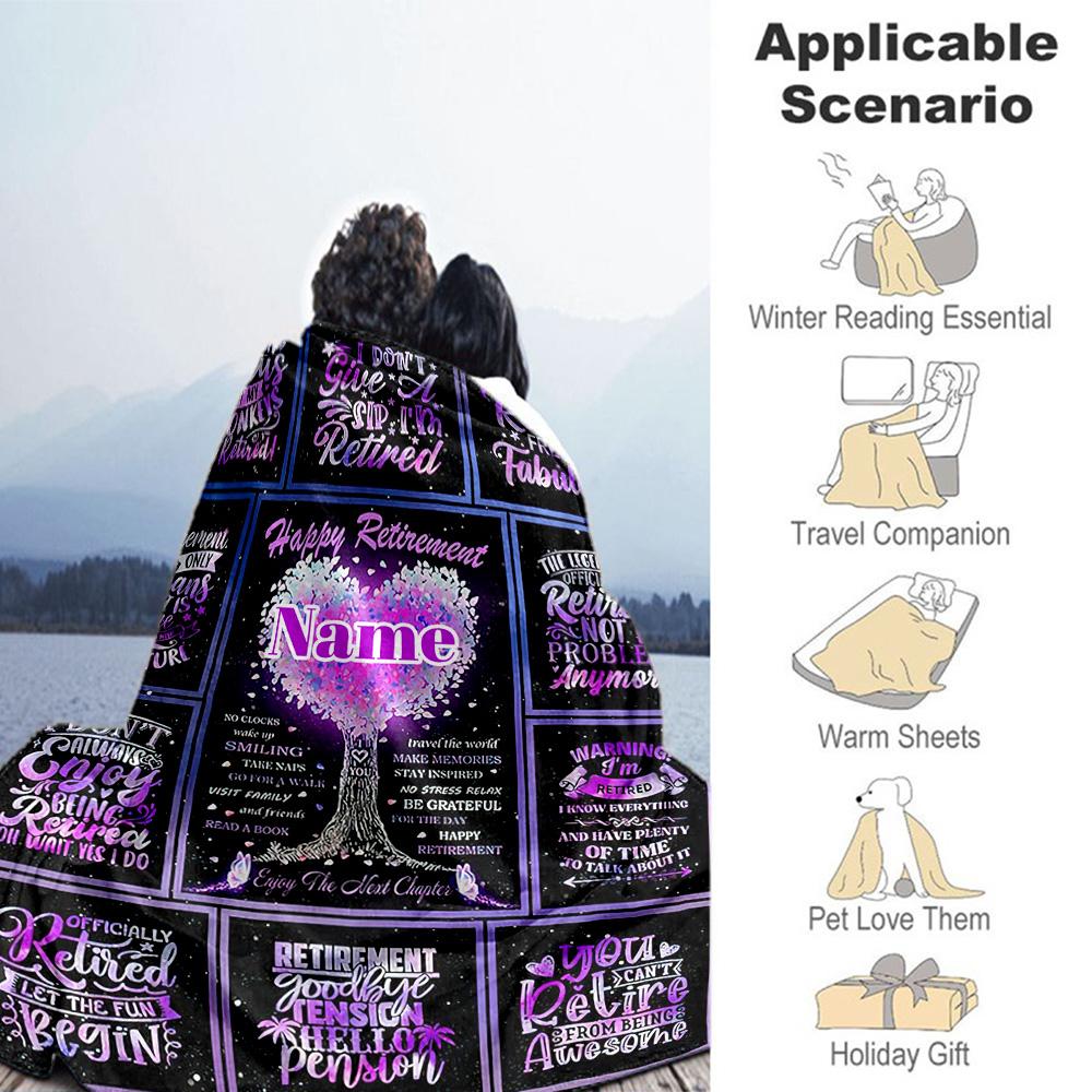 Happy Retirement Personalized Name Blanket Cozy Customizable Blanket Warmthful Decor Great for Bed Couch Seaside Office All-Season Use