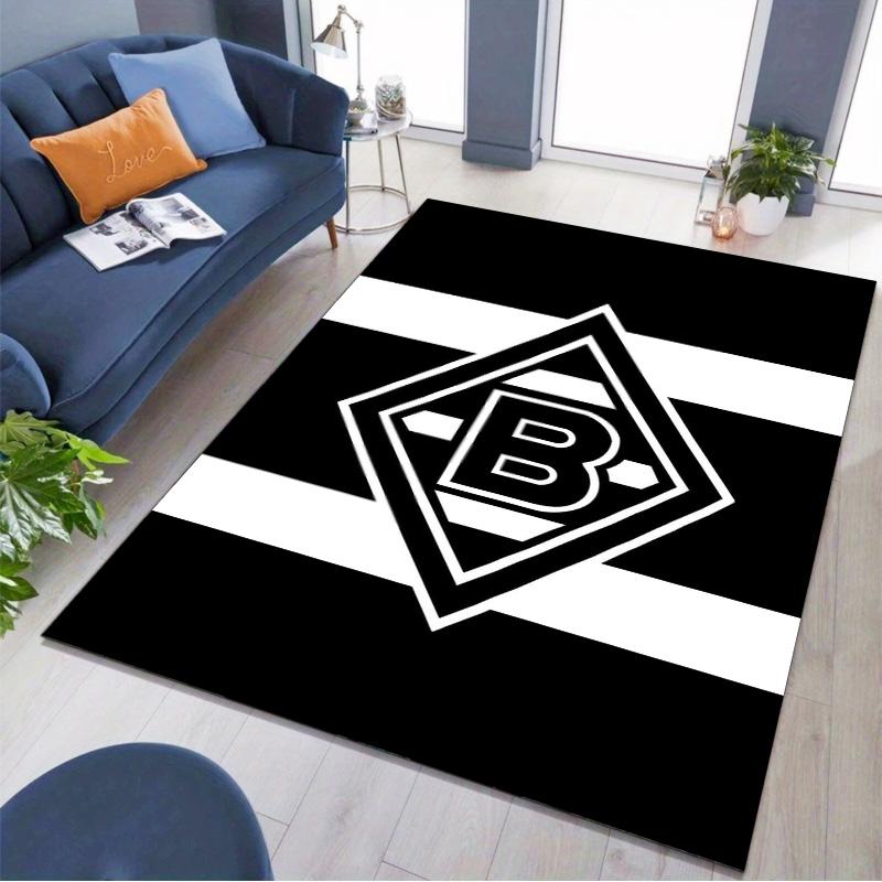 Tappeto Area Tappeto con Stampa Logo Bianco Nero Borussia Monchengladbach Tappetino Rettangolare Antiscivolo per Fan di Calcio per Stanza dei Giochi Soggiorno Camera da Letto Decorazione per la Casa