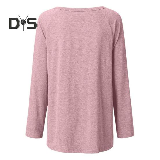 Women Tops Round Neck Long Sleeve Loose Fit Solid Color Tunic Top Casual Shirt with Hip Coverage Length