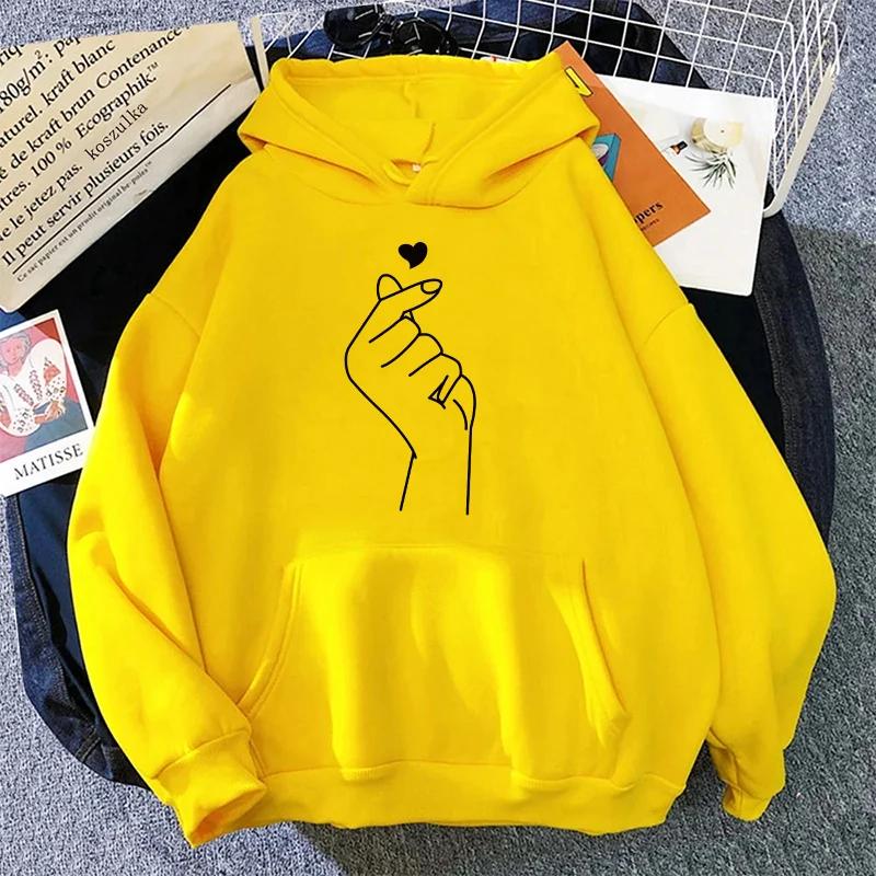 Womens Sweatshirts "Hand Heart" Printing Home Casual Hoodies Pullover Tops Autumn Winter Clothing