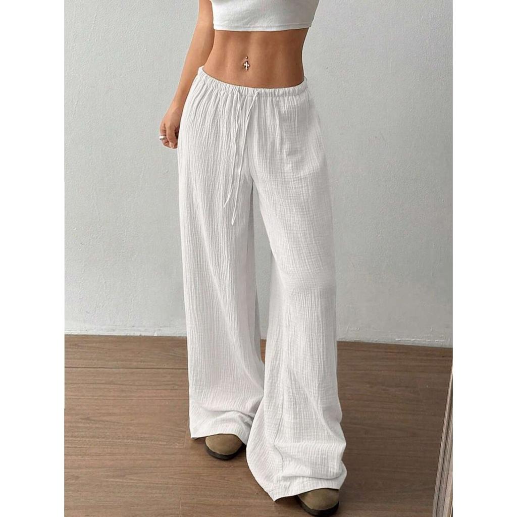 New Fashionable Women's Clothing, Elegant and Versatile, Elastic and Casual, Solid Color Pants, Wide Leg Pants