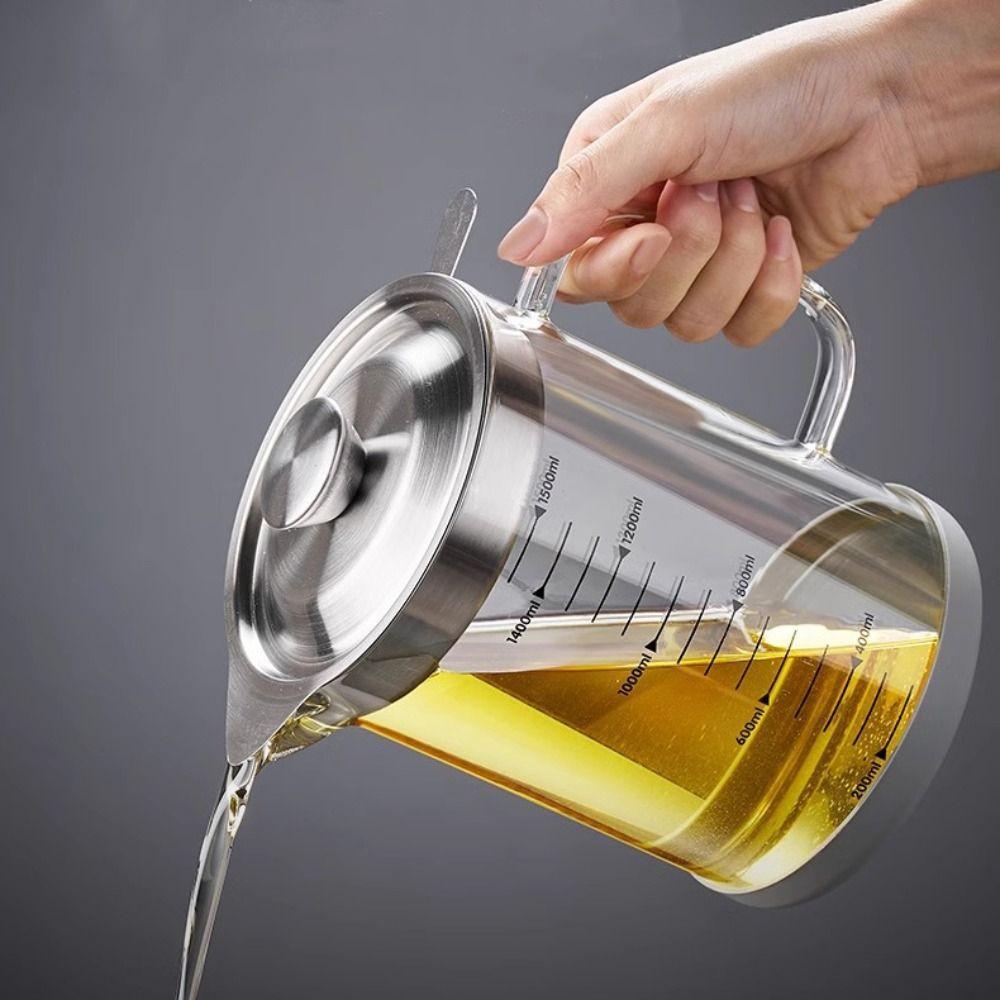 Fine Mesh Glass Oil Filter Heat-Resistant Grease Container Oil Filter Container  Restaurant