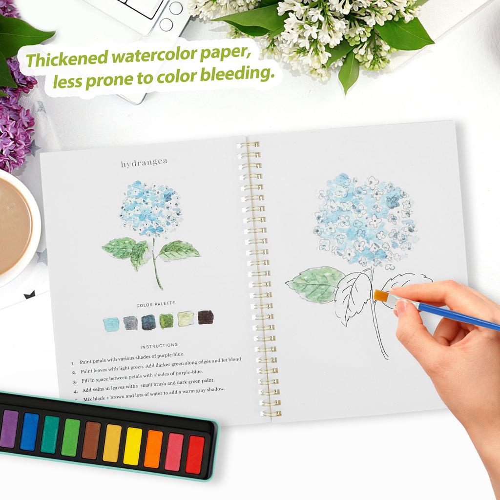 Watercolor Workbook Bird/Flowers/Bouquets Beginner Friendly Watercolor Paint Set Portable Art Craft Doodle Drawing Book Set