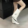 2025 Autumn New Models, French Square Head Slope Heel, European and American Fashion Inner Heel Short Boots, Belt Buckle Medium Boots