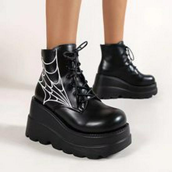 European & American Plus Size Thick-Soled Long Boots - Women's Autumn & Winter Lace-Up Round Toe Fashion Boots