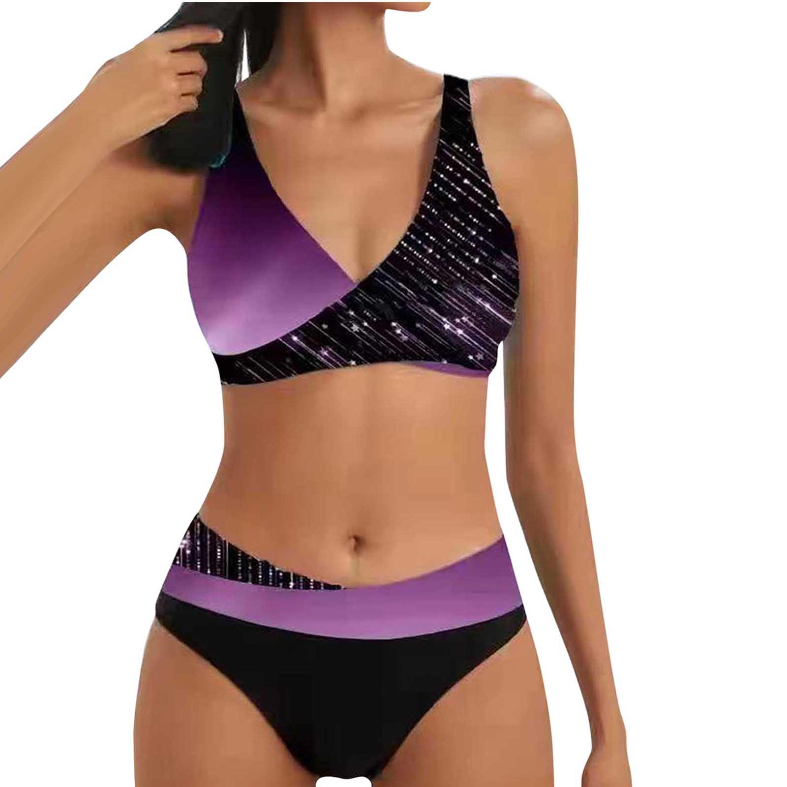 

Женский сексуальный купальный костюм бикини с разделенным принтом и подушечками для бюстгальтера и без стального бюстгальтера L