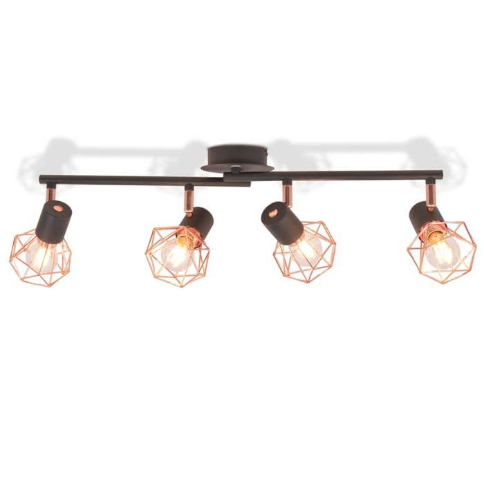 VidaXL Plafonnier avec 4 Projecteurs E14 Noir Cuivre Lampe de Plafond Lustre 244391