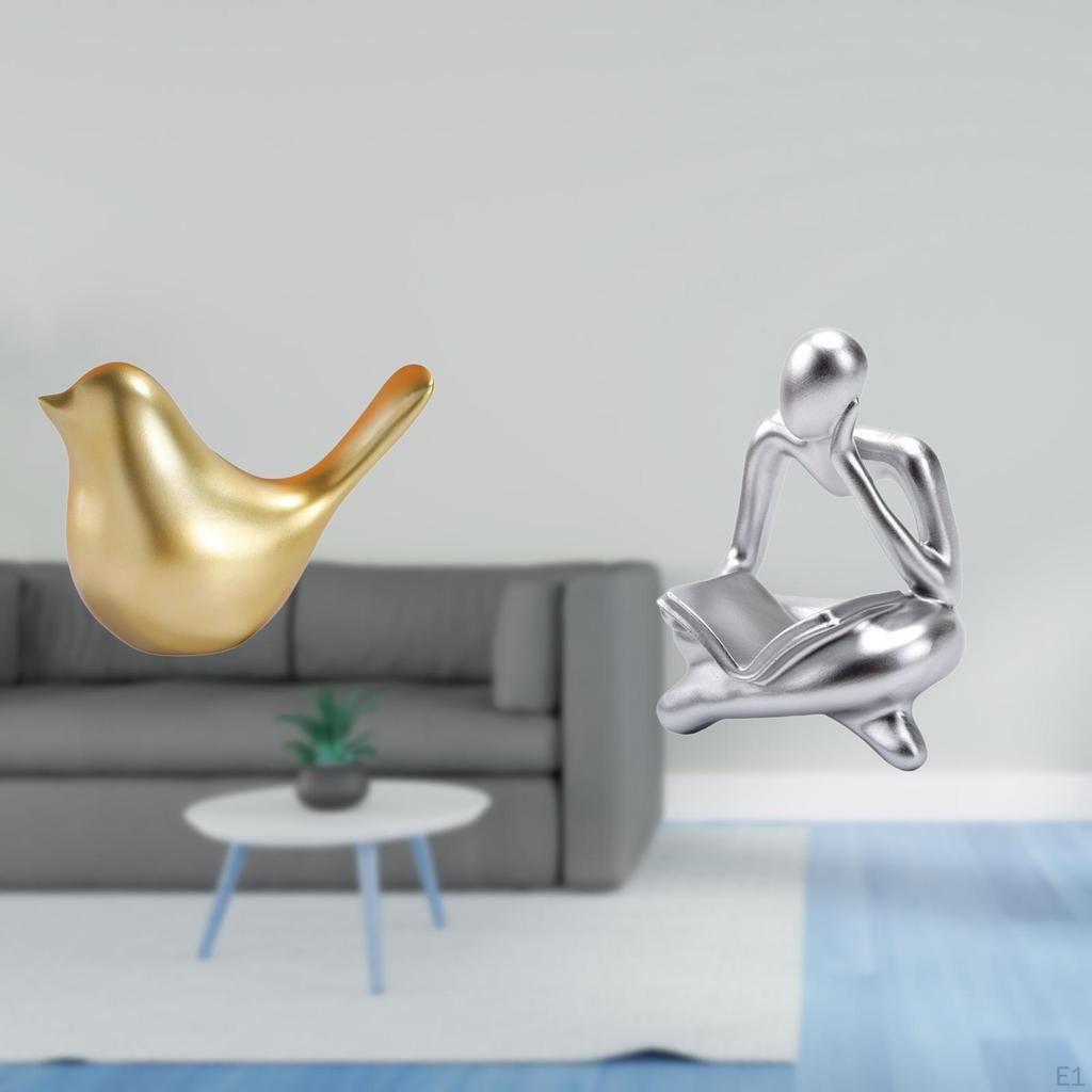 Golden Birds Figurine Animal Statue Modern Home Decor Ornament Bird Sculpture Abstract Thinker