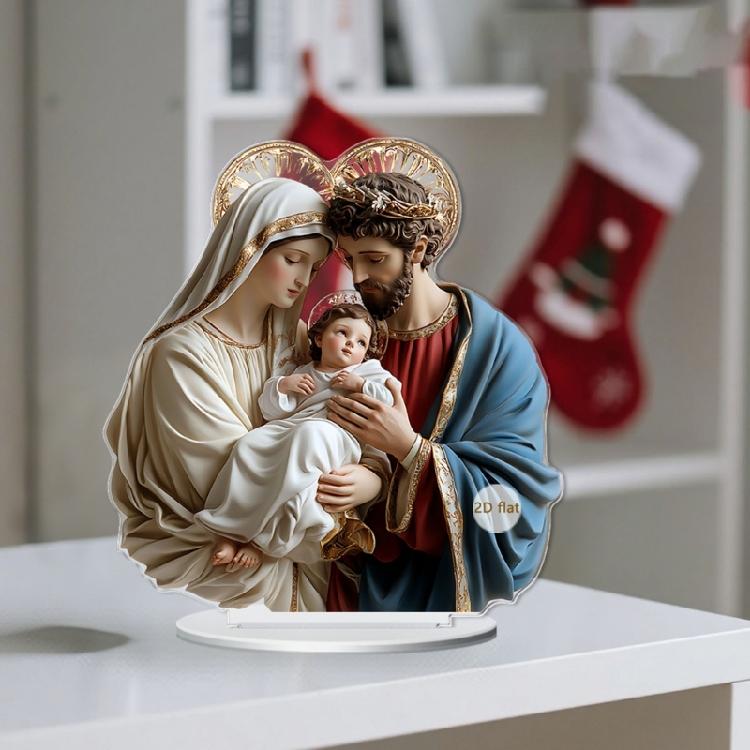 Elegantes Acryl-Kunstwerk 2D Flach Heilige Familie Krippenszene Skulptur Für Zeitgenössische Häuser Büro Tischplatten-Ausstellung