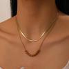 Gold Double Layer Herringbone Chain Bead Station Necklace