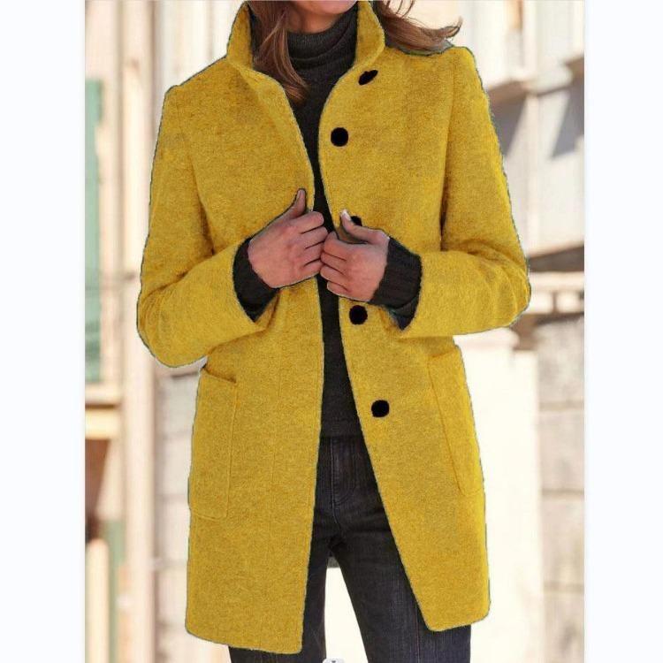 Fashion Autumn Winter Women Casual Jacket Coat Long Sleeve Stand Collar Solid Color Print Outerwear