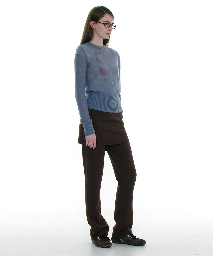 PARTIMENTO WOMEN Sheer Wide Rib Knit Crewneck_Dusty Blue