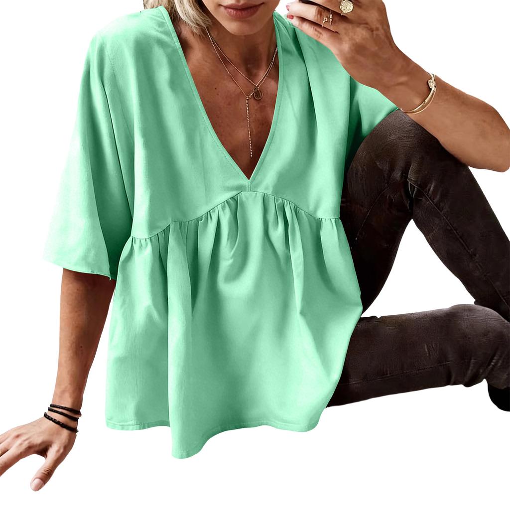 Damen Freizeit Locker Und Modisch Kurzärmlig V-Ausschnitt Pullover Oberteil