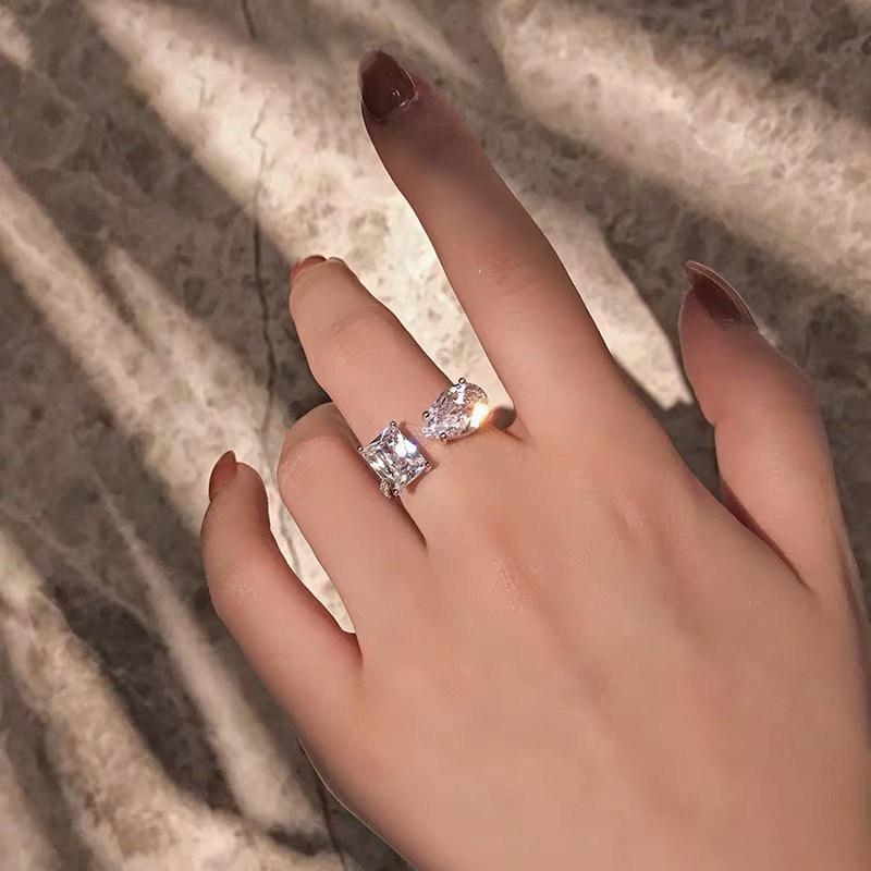 Horký Nový Prsten ze Sterlingového Stříbra 925 Hruškový Brus Smaragdový Brus Simulovaný Diamant Svatba Párty Vintage Otevřený Prsten Jemné Šperky Vánoční Dárky