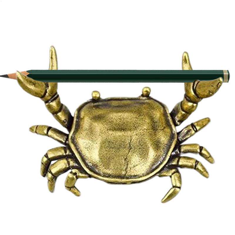 Retro Brass Miniatures Weightlifting Crab Ornament Animal Sculpture Pen Holder Desktop Decor Crafts Collections Crab Figurine