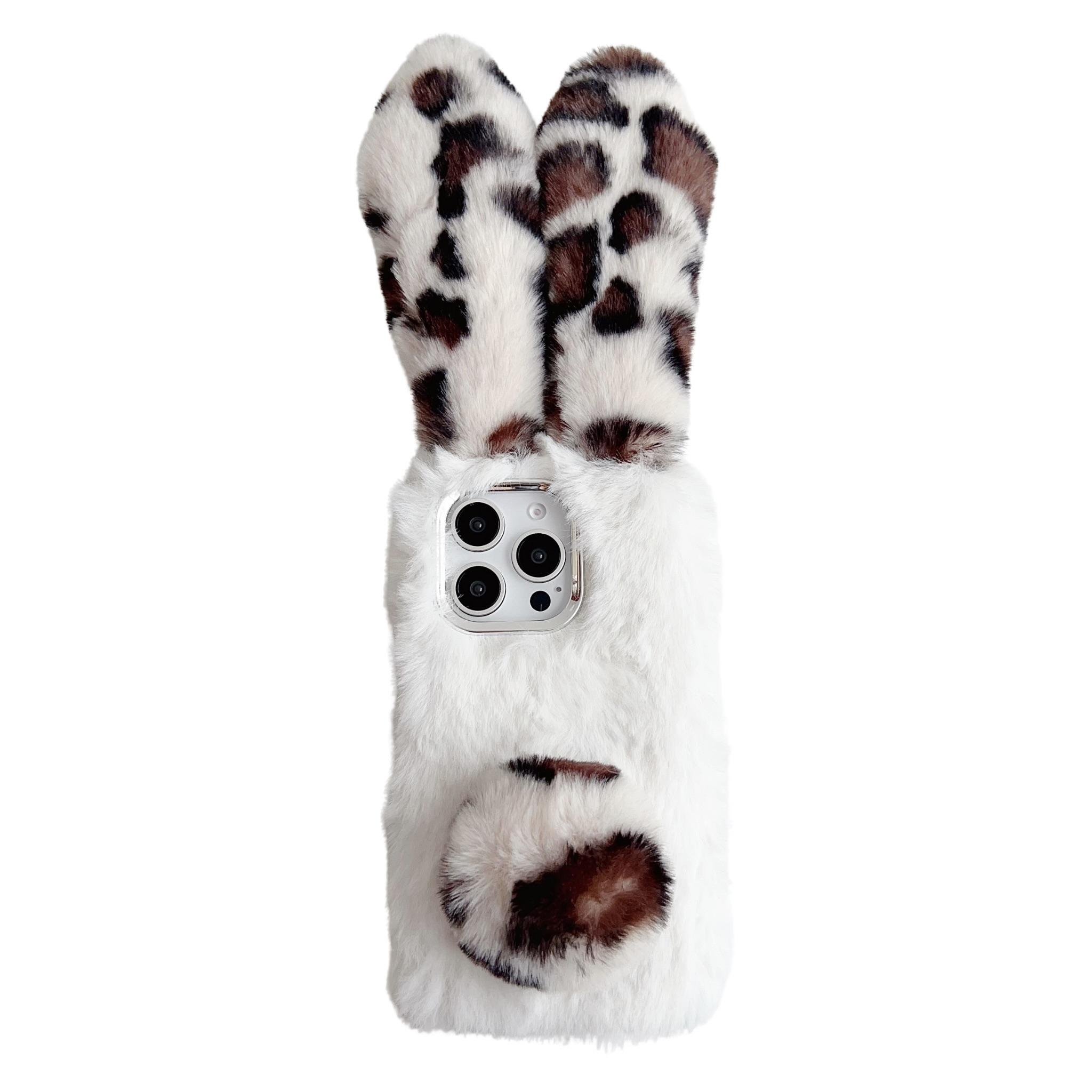 

Для iPhone 16 Pro Чехол Пушистый Леопардовый Сплайсинг Кролик Плюшевый ТПУ Чехол для Телефона White