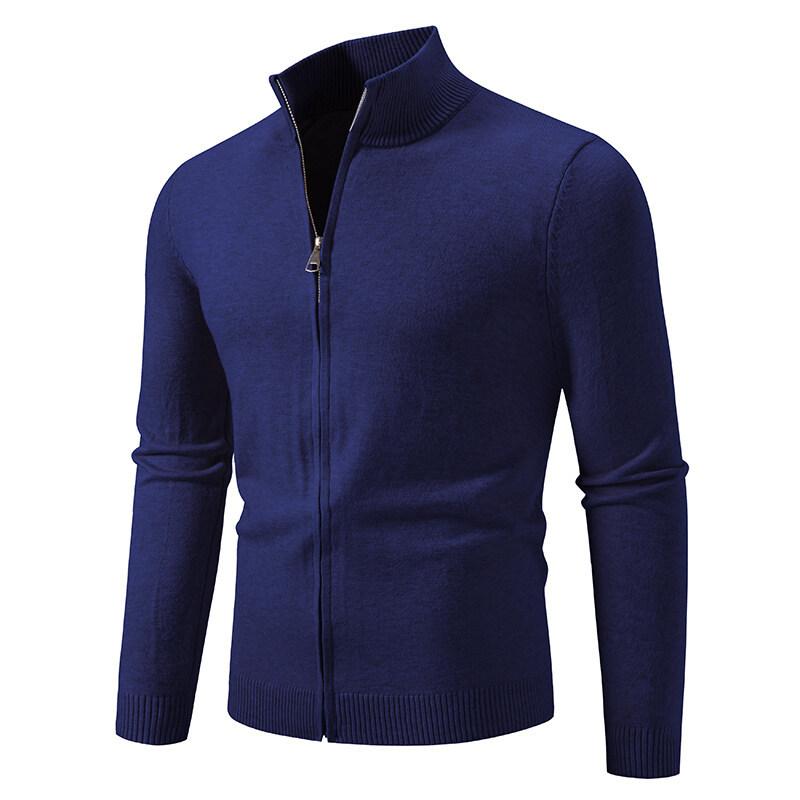 New Spring Autumn Men's Simple Knit Sweater Stand Collar Zipper Cardigan Jacket
