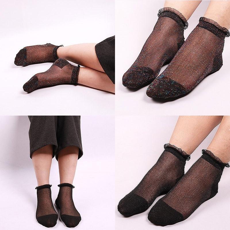Fashion Women Summer Ruffle Glitter Mesh Ankle Socks Gauze Fishnet Socks Women Socks Fashionable Sexy Funny Sock Hosiery