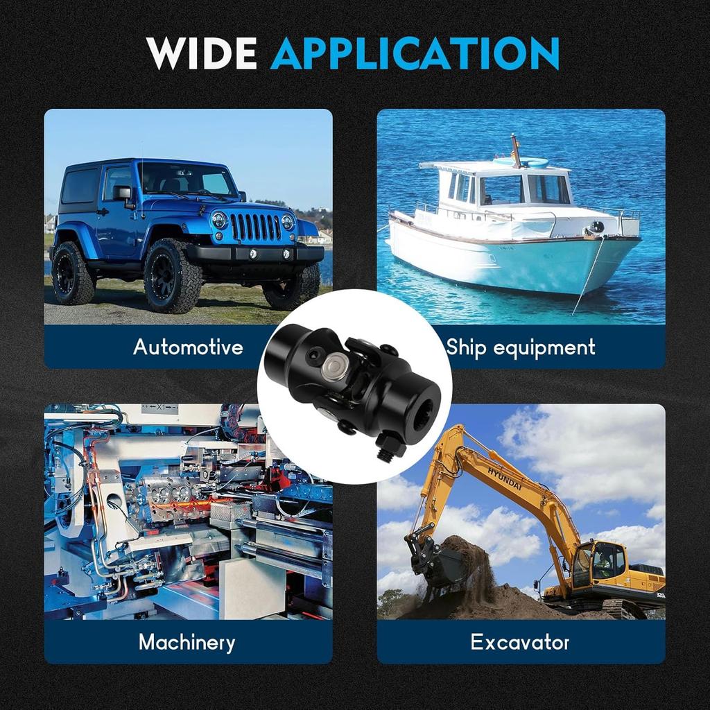 ECCPP 9/16-26 Spline X 3/4" Round Round Single Steering Joints Black Universal U-Joint Shaft 83mm