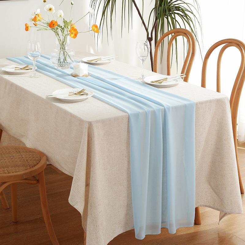 4PCS Sage Green Chiffon Wedding Table Runner,Chair Sashes Gauze Sheer Vintage Dining Birthday Party FestivalCake Table Decor