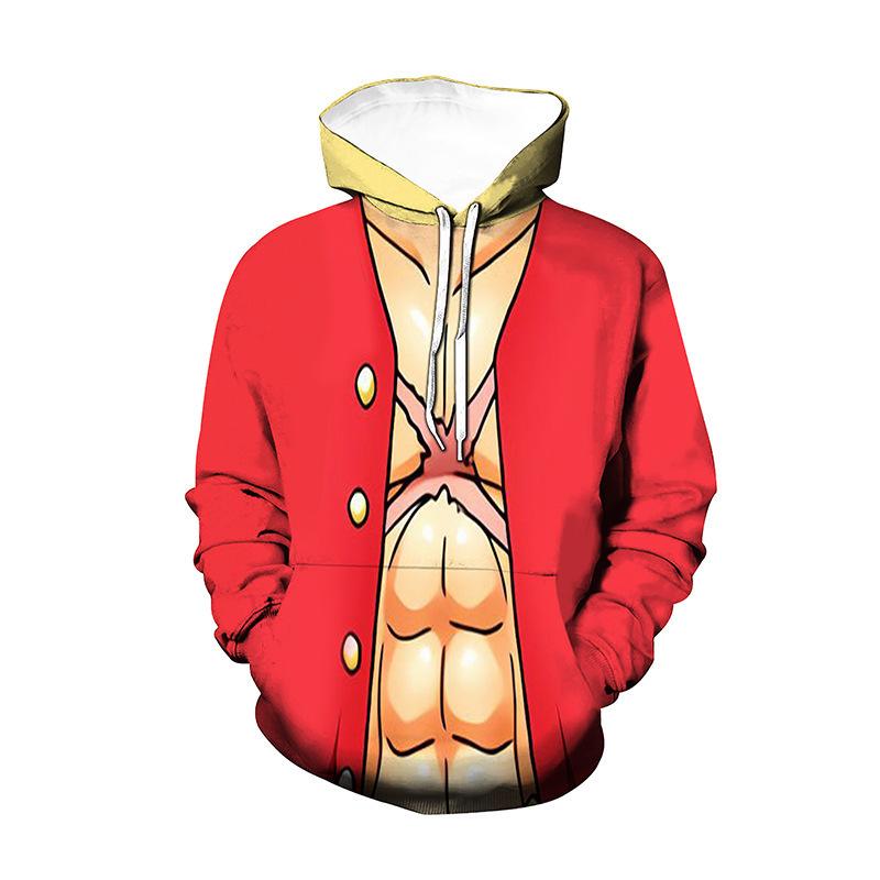 

ONE PIECE Anime Hoodie Harajuku Pullover Tops Women Men Sweatshirts New Cartoon Printed Long Sleeve Fashion Female Cosplay Streetwear XXS красный