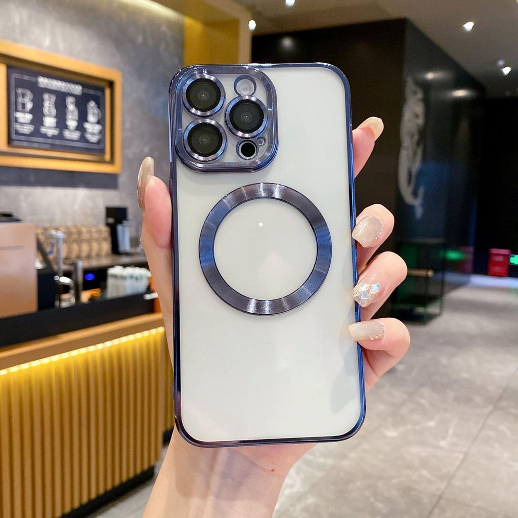 For IPhone 16 ProMax Electroplated Magnetic CD Pattern for Apple 15 Phone Case 13/14 with Lens