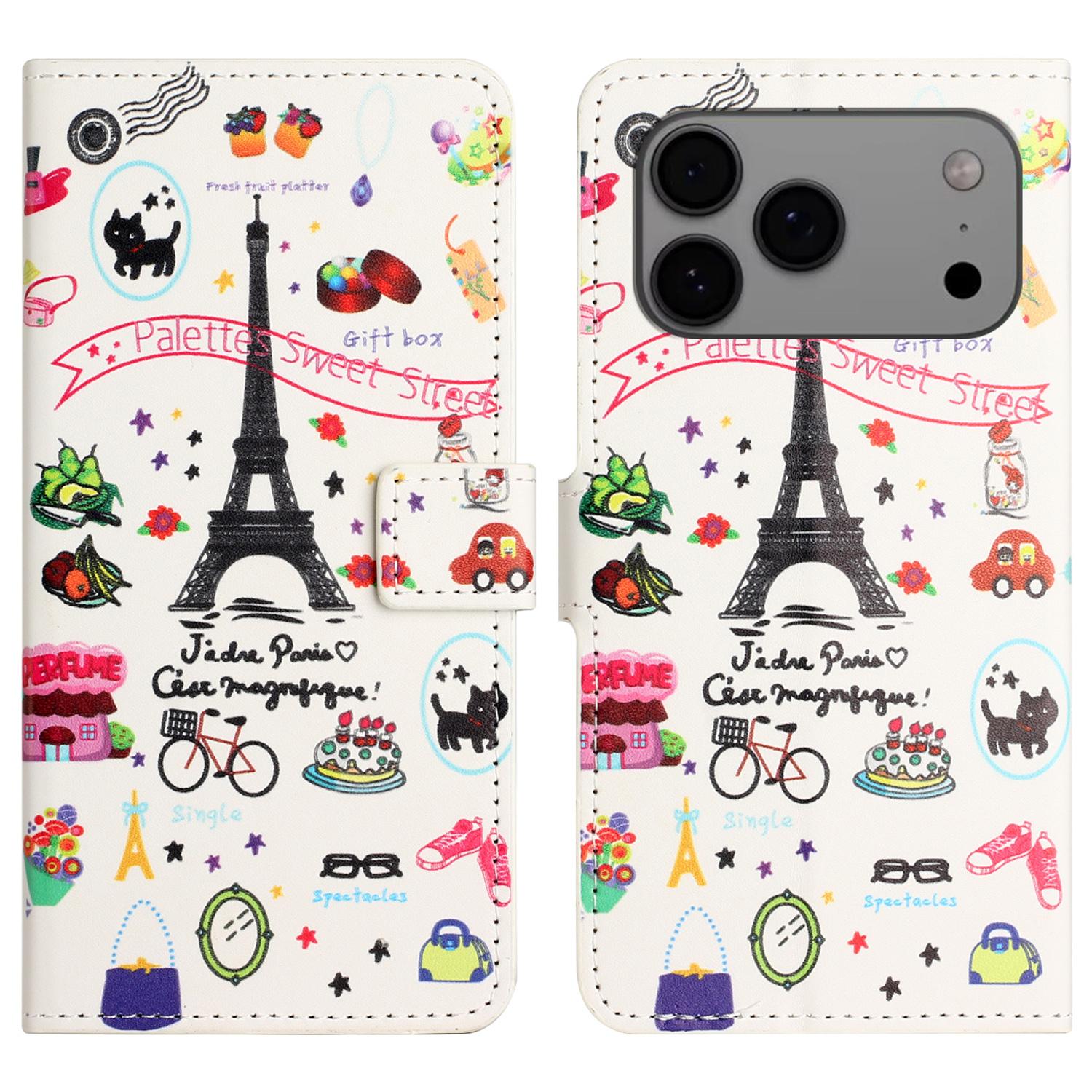 

For iPhone 17 Pro Max Case Pattern Print PU Leather Wallet Phone Cover Eiffel Tower