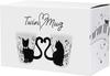 Artha Twin Black Cat Piano Dishwasher and Microwave Stylish Mugs with Tail Arranged To Form a Heart Shape Mugs, Pair, 300ml, Safe, Porcelain, Handles,
