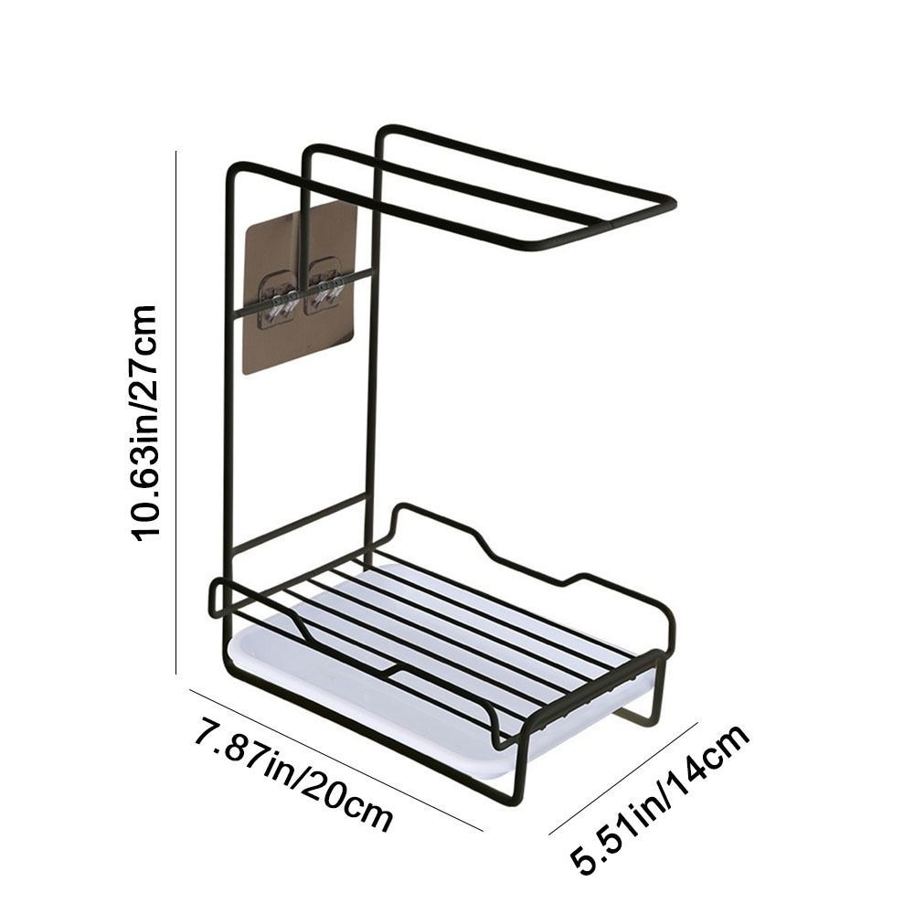 Iron Dishcloth Storage Rack Wall Mounted Black/White Drying Drain Rack with Removable Drip Tray Space-Saving Soap Sponge Holder