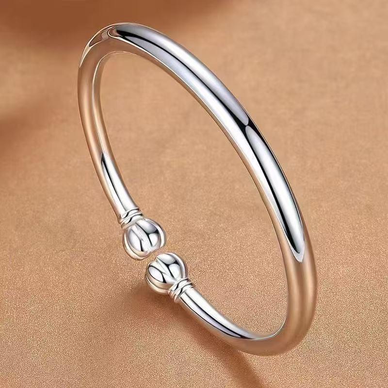 

9999 Sterling Silver Pumpkin Head Bangle - Smooth, Solid, Simple Chinese Style Bracelet Gift for Her 999.9 Pure Silver