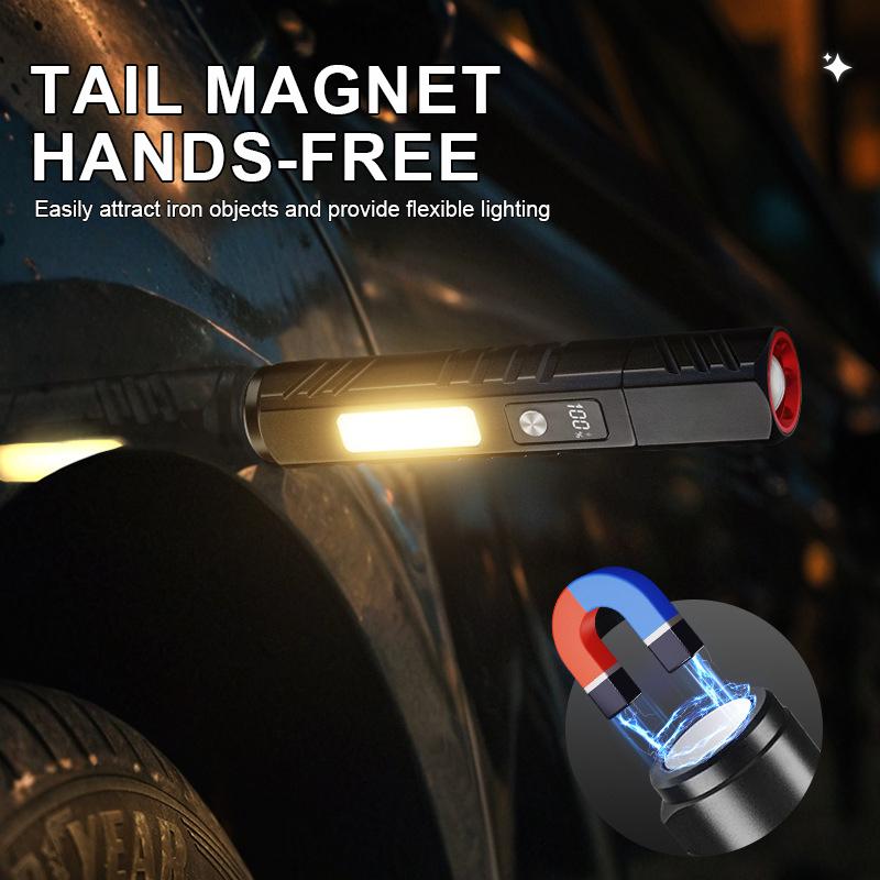 EDC LED Pocket Flashlight with Magnetic Type-C Rechargeable Torch with Side Light Digital Display Outdoor Waterproof Work Lamp