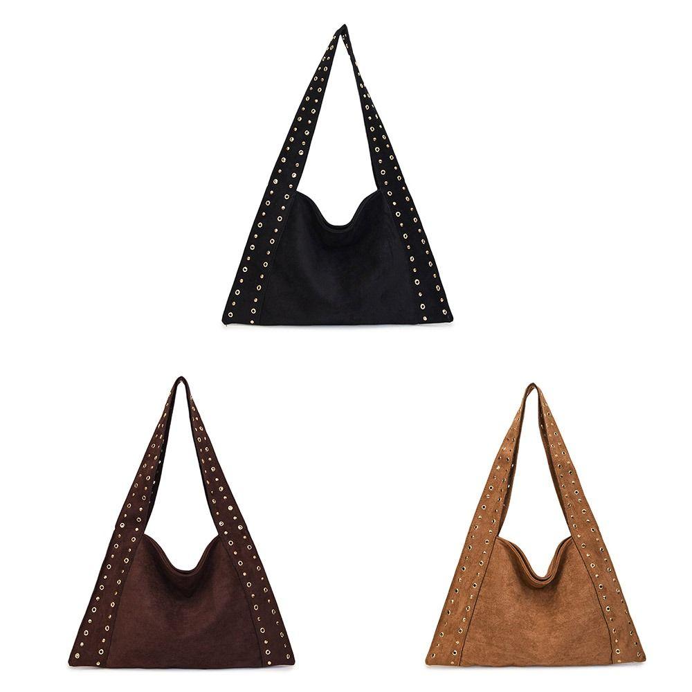 PU Leather Suede Rivet Shoulder Bags Retro American Style Fashion Design Locomotive Style Underarm Bag Korean Style