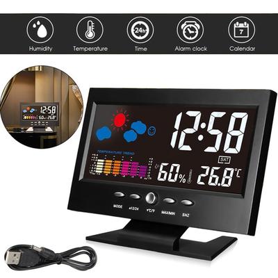 New 5-in-1 Led Digital Alarm Clock Calendar Weather Display Thermometer Humidity Monitor With Snooze Functions