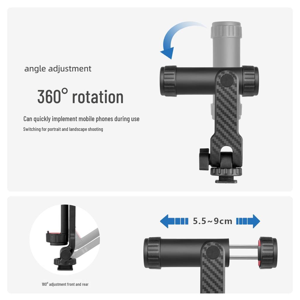 Rotating Dual Hot Shoe Phone Clip with Fill Light & Tripod Support