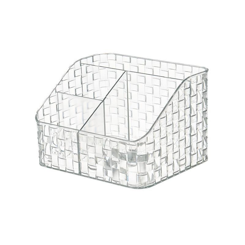 Luxurious Woven Pen & Cosmetic Organizer: Four-Grid Makeup Brush and Lipstick Holder