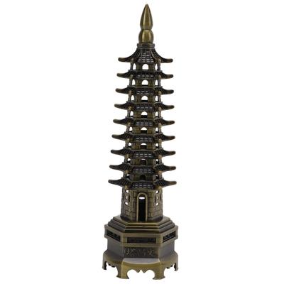Tornmodell Grön Bronslegering 18cm 9 Våningar WenChang-tornet Skrivbordsdekoration för Hemkontor
