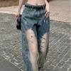 High Waist Casual Mesh Jeans Loose Baggy Pants Unique Wide Leg Denim Pants  Daily