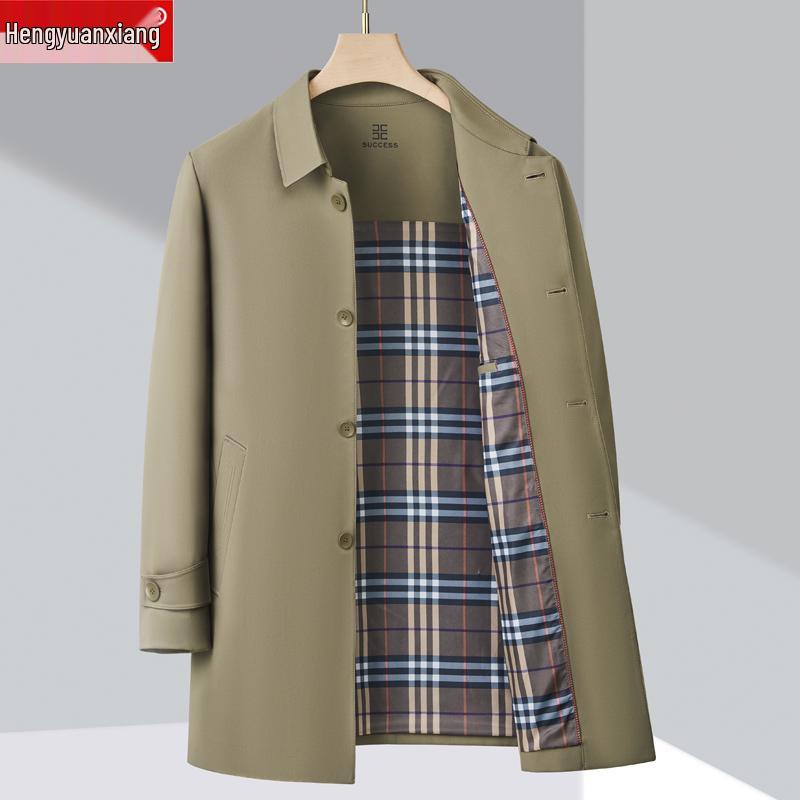 

Мужское полупальто Hengyuanxiang в стиле business casual средней длины - Весенне-осенняя куртка для папы большого размера 195/4XL (190-200 jin) хаки