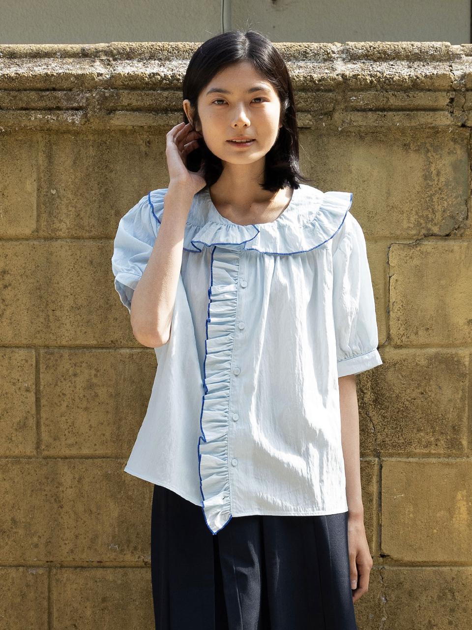 Vincent Navy Santorini Frill Blouse_Blue