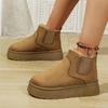 Fashion Hot Pink Thick Bottom Wedge Heel Warm Faux Fur Snow Boots Women Winter Short Plush Boots Woman Non Slip Cotton Chelsea Boots