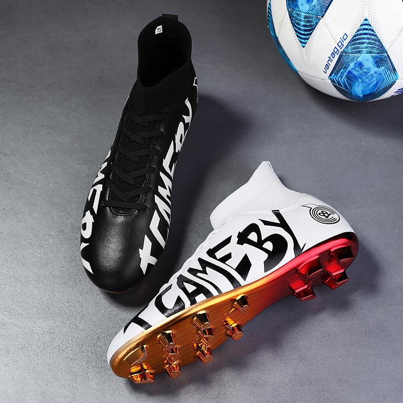 31-48 Men's Large Size Football Shoes Letter Electroplating Process Sole Children High Top Long Nails Indoor Outdoor Anti-slip Football Boots