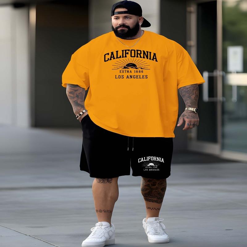 California 1886 Los Angeles 2025 men's latest trend large size short-sleeved suit summer fashion print European