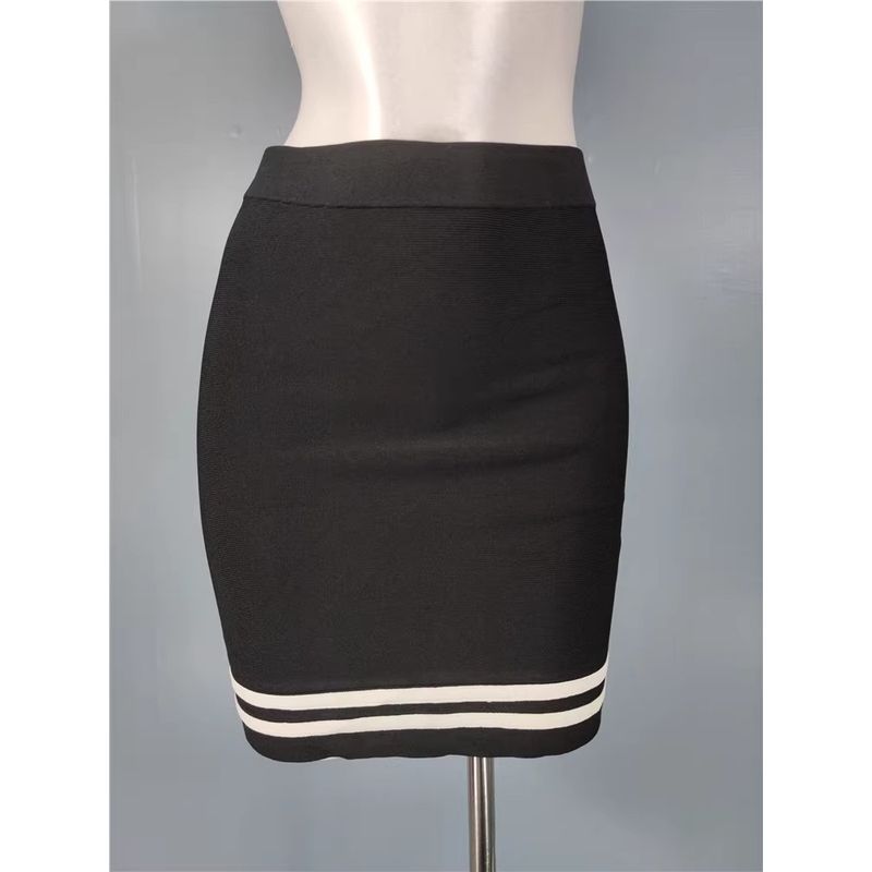 Export Single Gu Home Sexy Sexy Stretch Striped Sexy Sexy Hip-Wrapped Short Open Leg Girly and Fashion High Waist Skirt