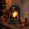 Table Bookshelf Decoration Tombstone Candle Lantern, LED Lighted Spooky Graveyard Lamp, Halloween Haunted House Props Small Night Light for
