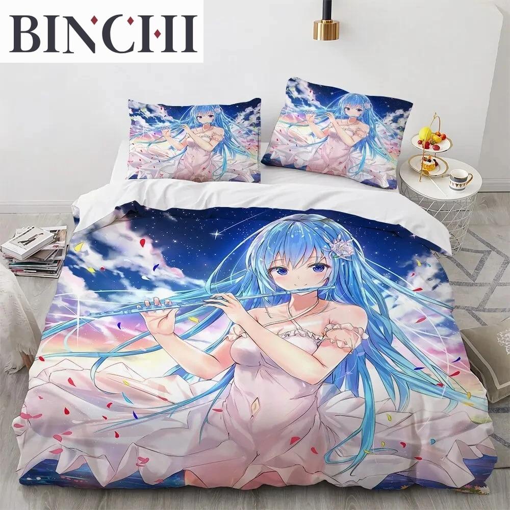 Set de lenjerie de pat pentru fete Kawaii Anime sexy, cuvertură de pilotă Set pat cuvertură husă de pilota pentru fată de pernă, King Queen Twin Size Băieți Fete Adulti