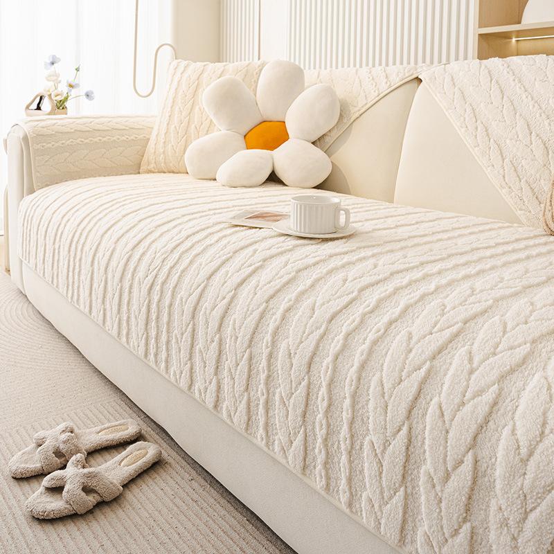 Cream-Style Thickened Soft Fleece Sofa Cushion One-Piece Non-Slip Seat Cover For Fall Winter Cozy Warm Sofa Pad