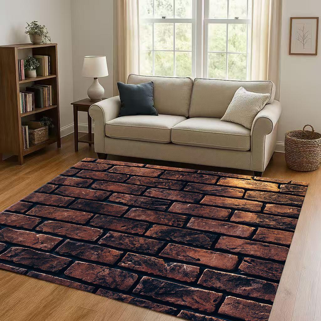 HD Retro Brick Stone Building Wall Art Living Room Non-Slip Area Rug Soft Carpet for Bedroom Playroom Sofa,Home Decor Doormat